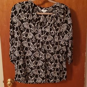 Crown & ivy black & white elephant print top